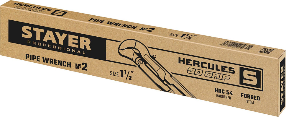 STAYER Hercules-S, №2, 1.5″, 440 мм, трубный ключ с изогнутыми губками, Professional (27311-2)