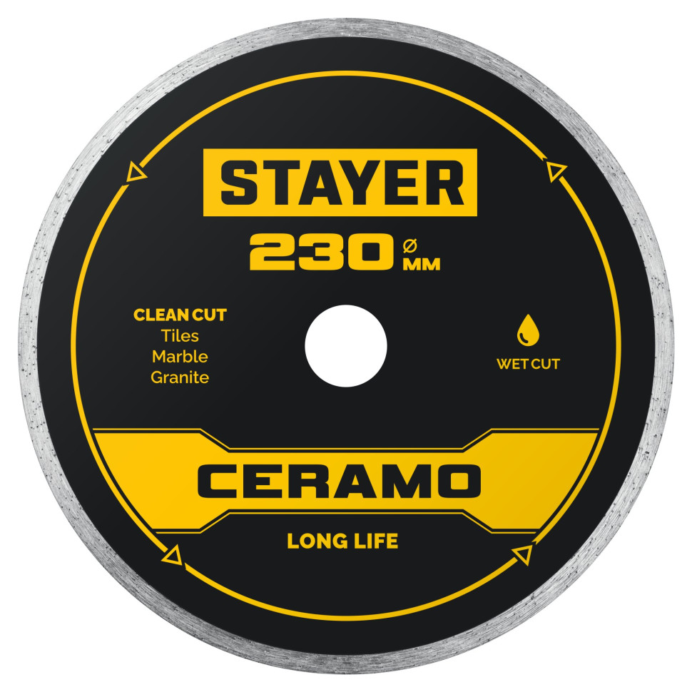 STAYER CERAMO 230 мм (22.2/25.4 х 5 х 2.2 мм), сплошной алмазный диск (3664-230)