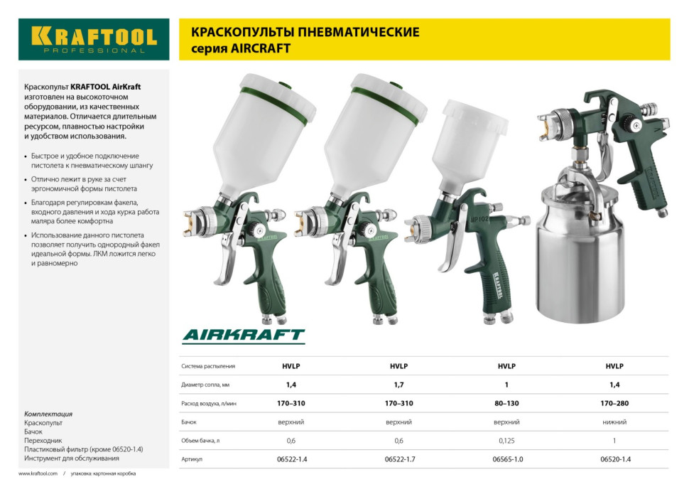 KRAFTOOL AIRKRAFT MINI, HVLP, 1 мм, пневматический краскопульт с верхним бачком (06565-1.0)
