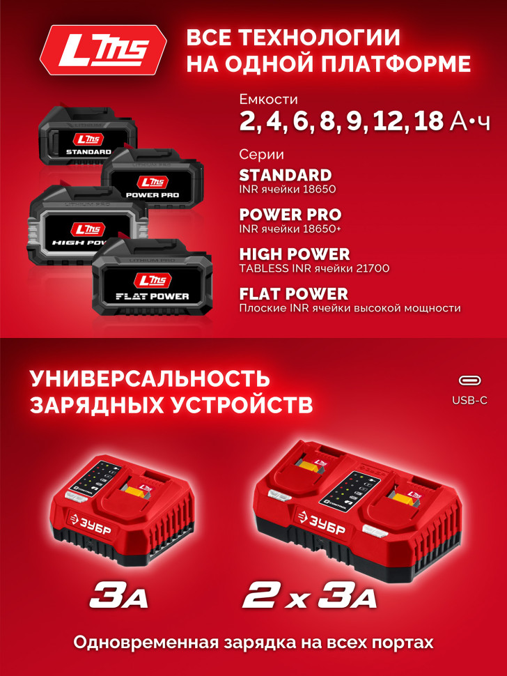 ЗУБР 20 В, 1000 Н·м, 1 АКБ LMS (4 А·ч), бесщеточный ударный гайковерт, сумка (ГБУ-1000-41)