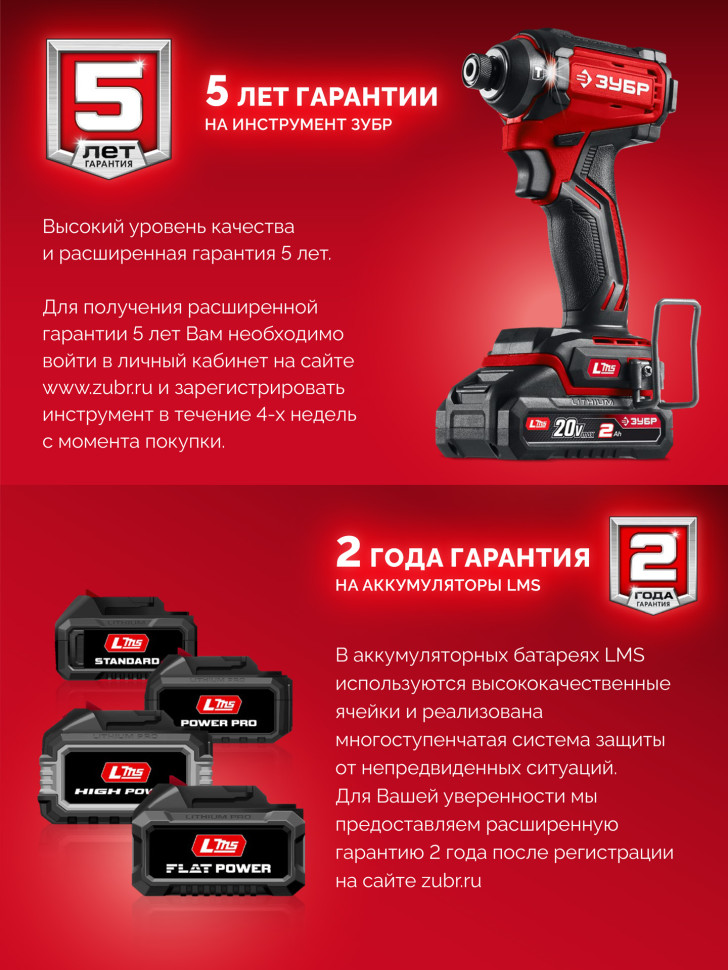 ЗУБР 20 В, 165 Н·м, 1 АКБ LMS (2 А·ч), бесщеточная ударная дрель-шуруповерт (ДБУ-165-21)