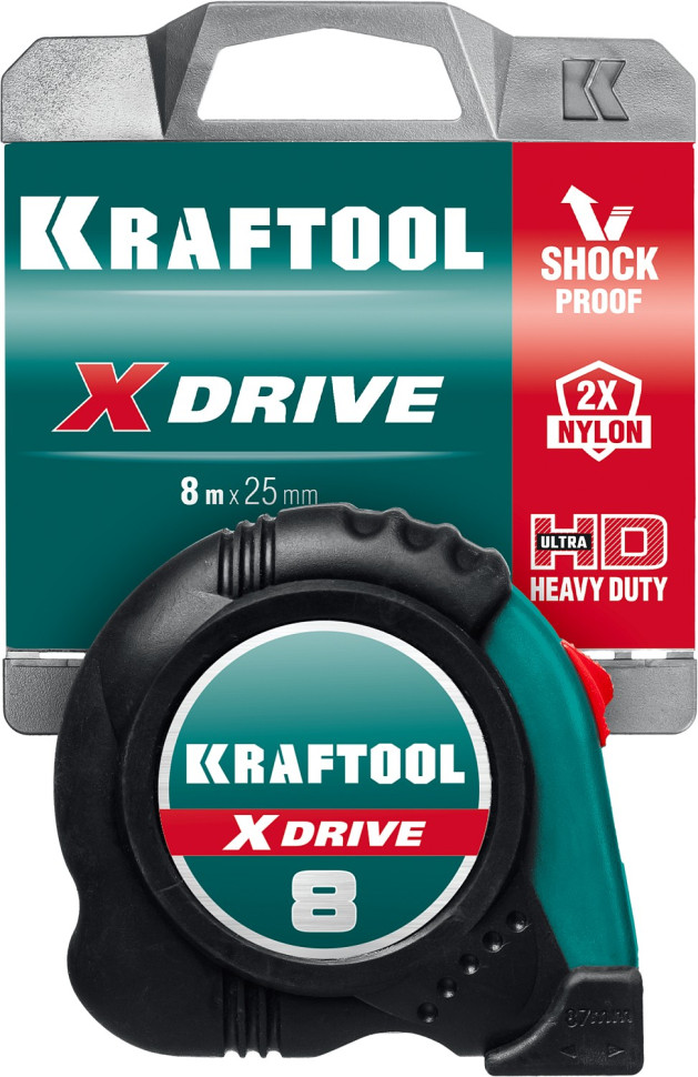 KRAFTOOL X-Drive, 8 м х 25 мм, рулетка (34122-08)
