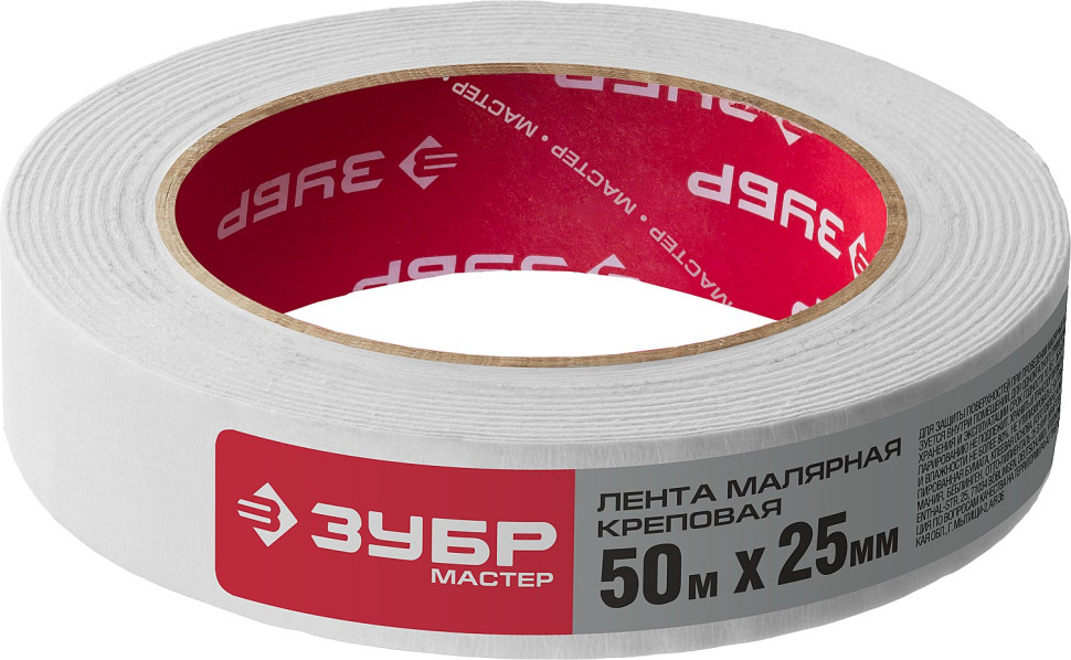ЗУБР 25 мм х 50 м, креповая, малярная лента, МАСТЕР (12115-25)