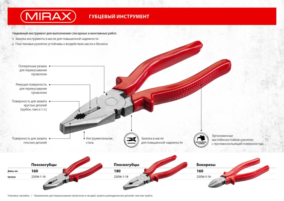 MIRAX 180 мм, плоскогубцы (22036-1-18)