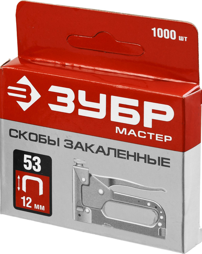 ЗУБР скобы тип 53 (A/10/JT21), 12 мм, калибр 23GA. 1000 шт (31625-12)