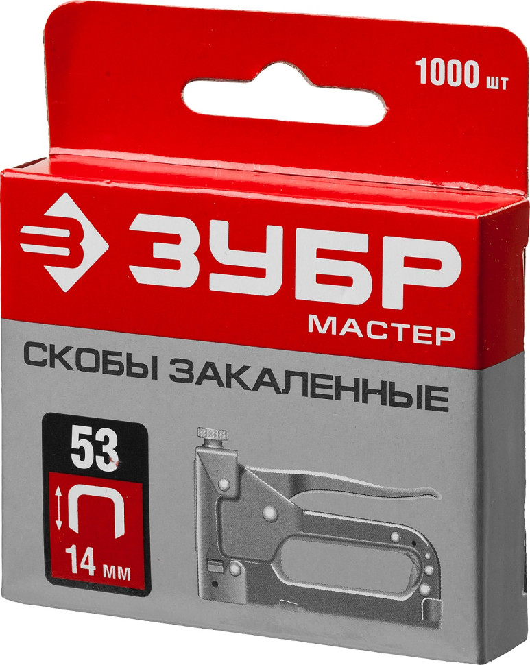 ЗУБР скобы тип 53 (A/10/JT21), 14 мм, калибр 23GA. 1000 шт (31625-14)