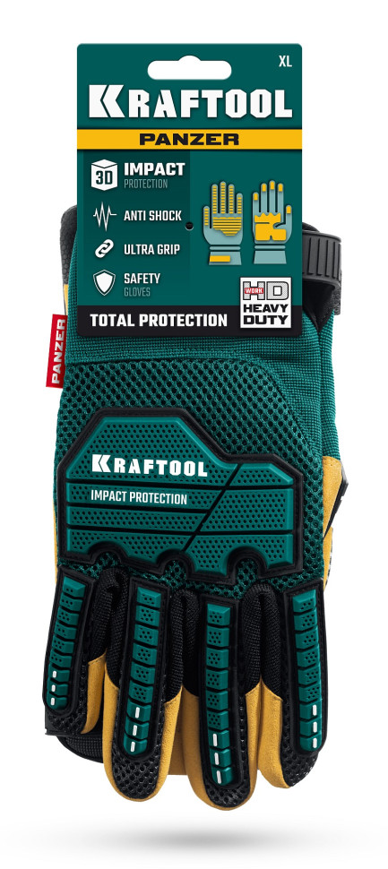KRAFTOOL PANZER р.XL (10), профессиональные комбинированные перчатки, виброзащита, увеличенные противоударные накладки (11298-XL)