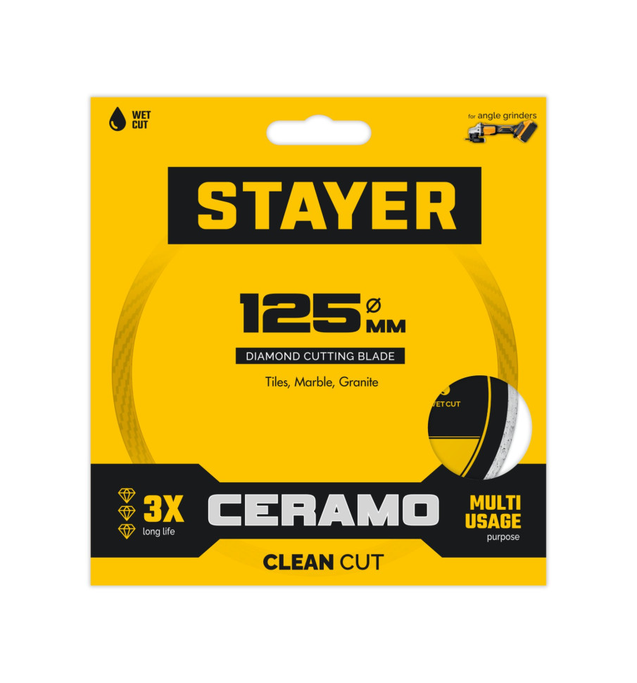 STAYER CERAMO 125 мм (22.2 х 5 х 1.8 мм), сплошной алмазный диск (3664-125)