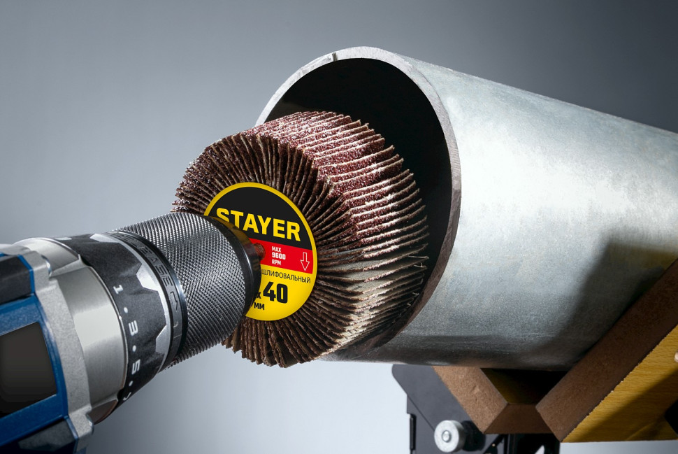 STAYER d 60 x 30 мм, P100, на шпильке d 6 мм, круг шлифовальный лепестковый (36608-100)
