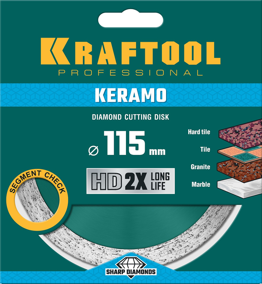 KRAFTOOL KERAMO, 115 мм, (22.2 мм, 10 х 1.6 мм), сплошной алмазный диск (36684-115)