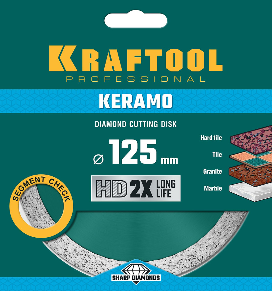 KRAFTOOL KERAMO, 125 мм, (22.2 мм, 10 х 1.6 мм), сплошной алмазный диск (36684-125)