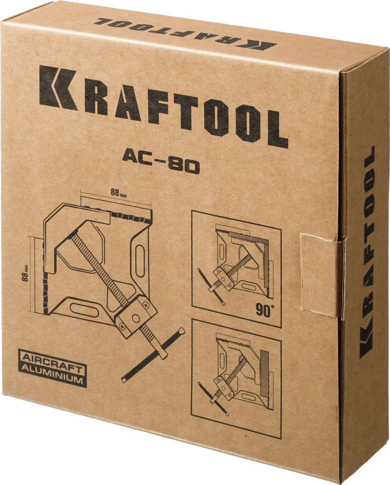 KRAFTOOL AC-80, глубина зажима 70 мм, мощная алюминиевая угловая струбцина (32202)