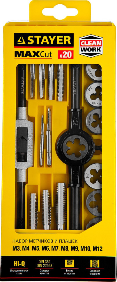 STAYER MaXCut, 20 предмета, легированная сталь, набор метчиков и плашек (28012-H20)