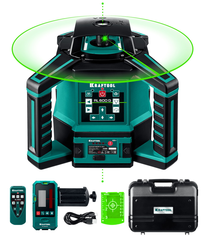 KRAFTOOL RL600 G, 600 м, зеленый, ротационный лазерный нивелир (34600)