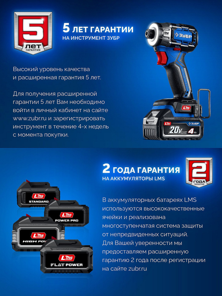 ЗУБР 20 В, 190 Н·м, 2 АКБ LMS (2 А·ч), бесщеточный ударный винтоверт, кейс, ПРОФЕССИОНАЛ (GVB-190-22)