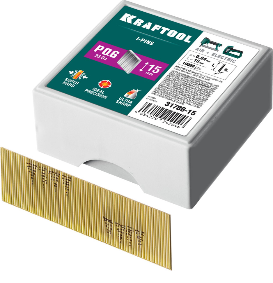 KRAFTOOL шпильки тип P0.6, 15 мм, калибр 23GA. 10 000 шт (31786-15)
