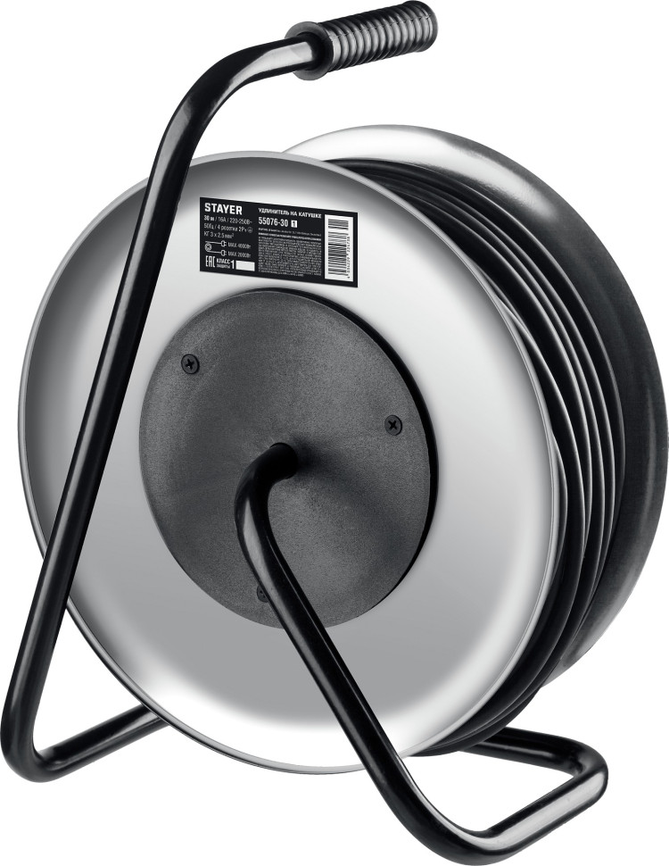 STAYER PRO-325, КГ, 3 х 2.5 мм2, 30 м, 4000 Вт, IP44, силовой удлинитель на стальной катушке (55076-30)
