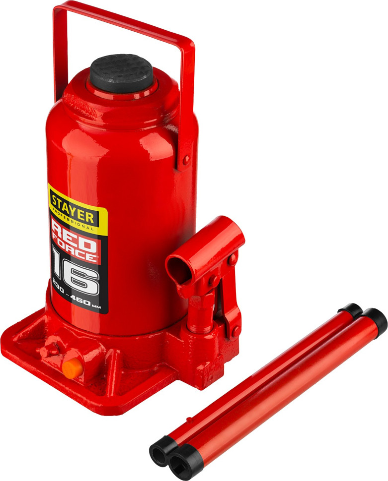 STAYER RED FORCE, 16 т, 230 - 460 мм, бутылочный гидравлический домкрат, Professional (43160-16)