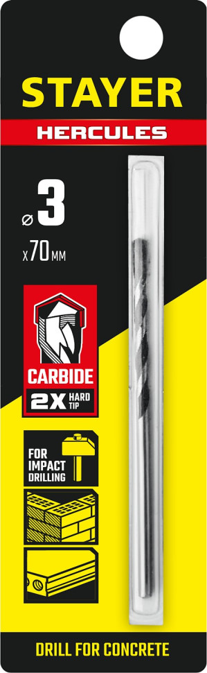 STAYER Hercules, 3 x 70 мм, сверло по бетону, Professional (2915-070-03)