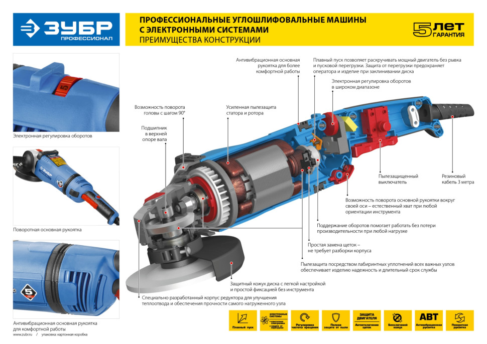 ЗУБР 1200 Вт, d125 мм, УШМ, регулировка оборотов, Профессионал (УШМ-П125-1200 ЭПСТ)