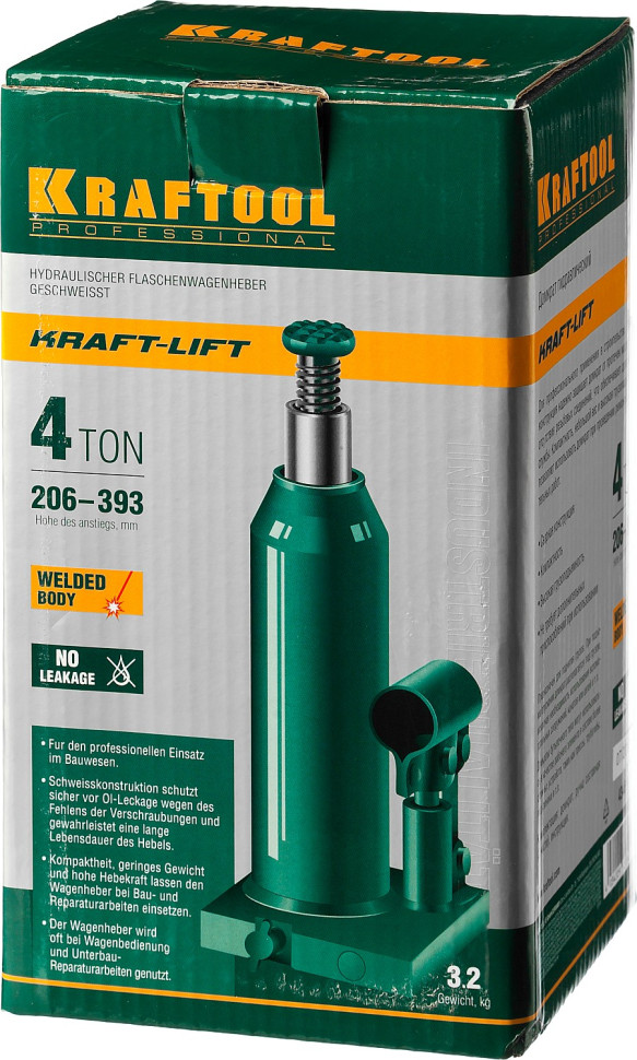 KRAFTOOL KRAFT-LIFT, 4 т, 194 - 372 мм, бутылочный гидравлический домкрат (43462-4)