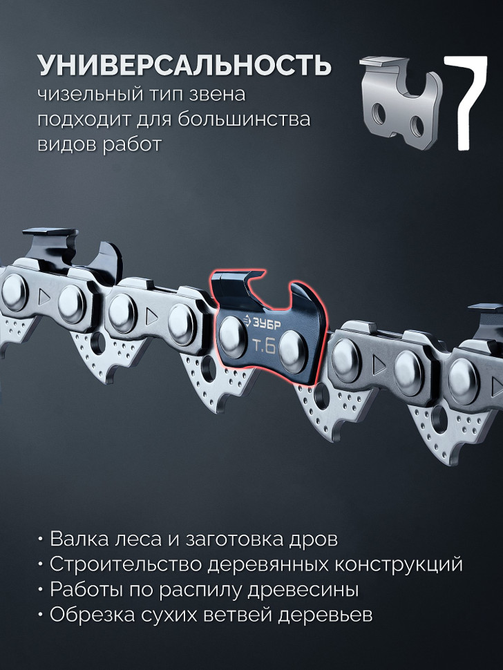 ЗУБР тип 6, 30 см, шаг 3/8″, паз 1.1 мм, 45 звеньев, цепь (71306-30)