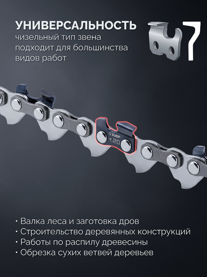 ЗУБР тип 20, 10 см, шаг 3/10″, паз 1.1 мм, 28 звеньев, цепь (71320-10)