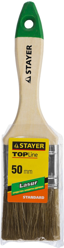 STAYER LASUR, 50 мм, 2″, смешанная щетина, деревянная ручка, для высокотекучих ЛКМ, плоская кисть (01031-50)