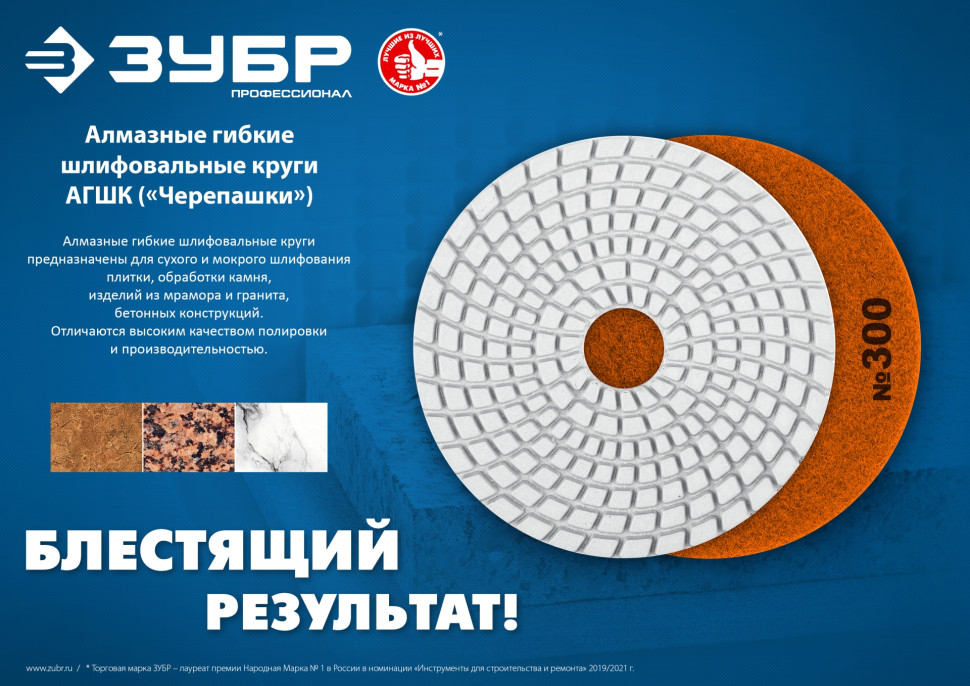 ЗУБР 100 мм, №50, мокрое шлифование, алмазный гибкий шлифовальный круг АГШК, Профессионал (29866-050)