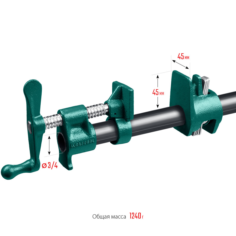 KRAFTOOL P-34, 3/4″, глубина зажима 45 мм, трубная струбцина (32302-1)
