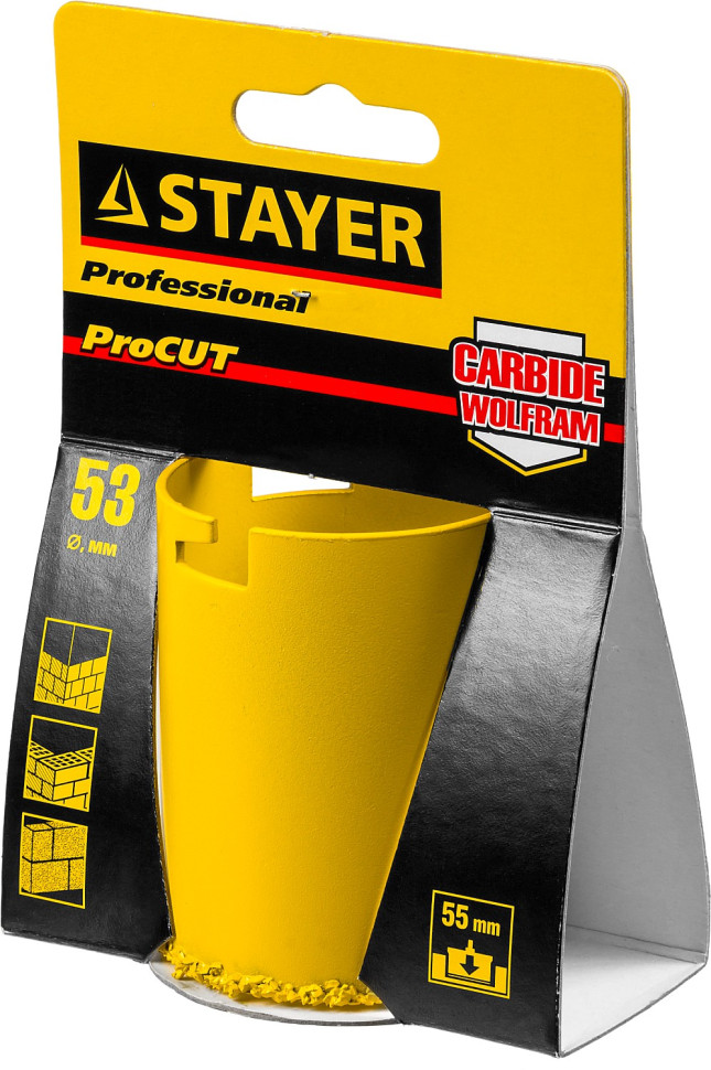 STAYER 53 мм, L 55 мм, карбид вольфрама, кольцевая коронка, Professional (33345-53)