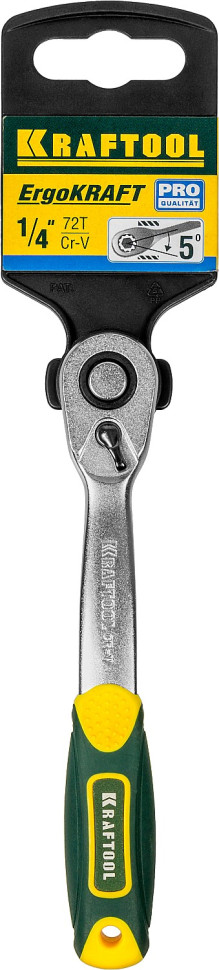 KRAFTOOL 1/4″, 72 зубца, изогнутая трещотка для торцовых головок, Pro (27795-1/4)