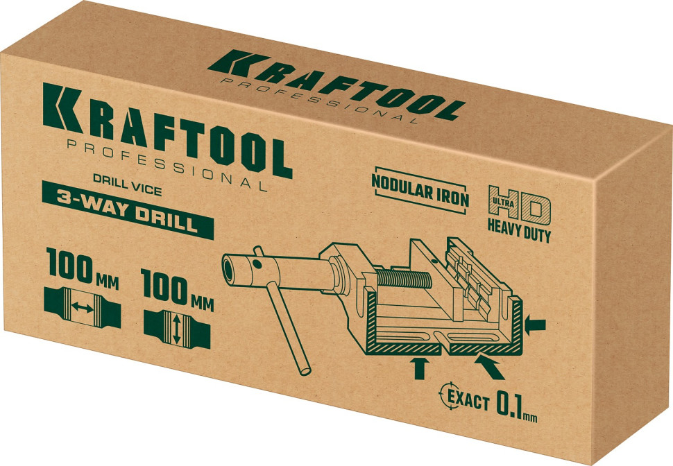 KRAFTOOL 100 мм, трехсторонние, станочные сверлильные тиски (32716-100)