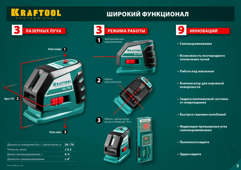 KRAFTOOL CL-70, лазерный нивелир (34660)