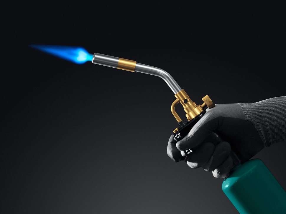 KRAFTOOL KF-9000, с пьезоподжигом на баллон турбо нагрев + 30% 2000°C, Газовая горелка Blue Fire (55510)