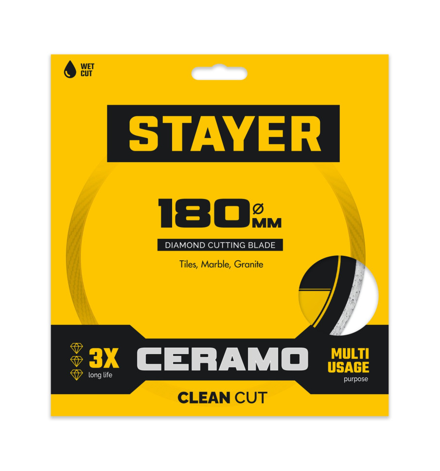 STAYER CERAMO 180 мм (22.2/25.4 х 5 х 2.2 мм), сплошной алмазный диск (3664-180)