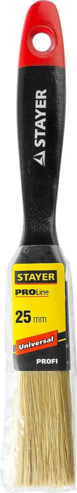 STAYER Universal, 25 мм, 1″, светлая, натуральная щетина, деревянная ручка, все виды ЛКМ, плоская кисть, Professional (0104-025)