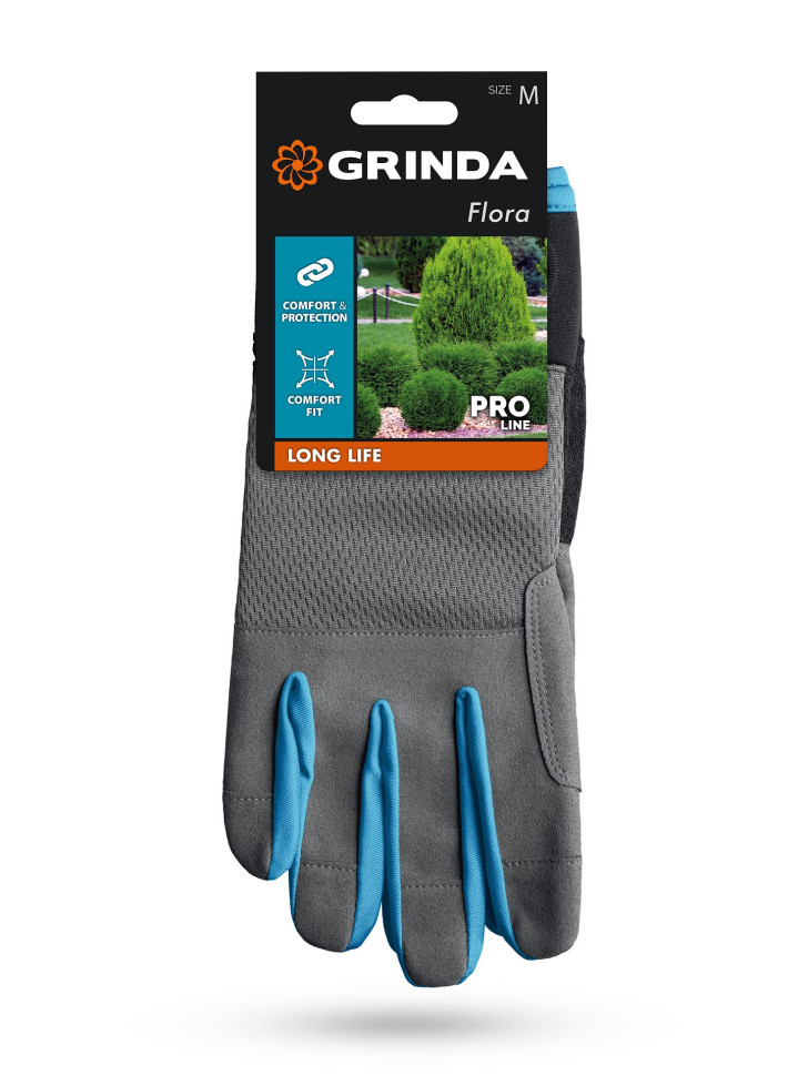 GRINDA FLORA, M (8), садовые перчатки из искусственной кожи с усиленным наладонником и кончиками пальцев, противоскользящие, PRO Line (1138-M)