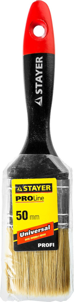 STAYER Universal, 50 мм, 2″, светлая, натуральная щетина, деревянная ручка, все виды ЛКМ, плоская кисть, Professional (0104-050)