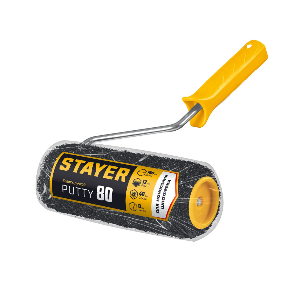 STAYER PUTTY 80 мм, 180 мм, 8 мм ручка, валик для шпатлевки, PROFESSIONAL (03642-18)