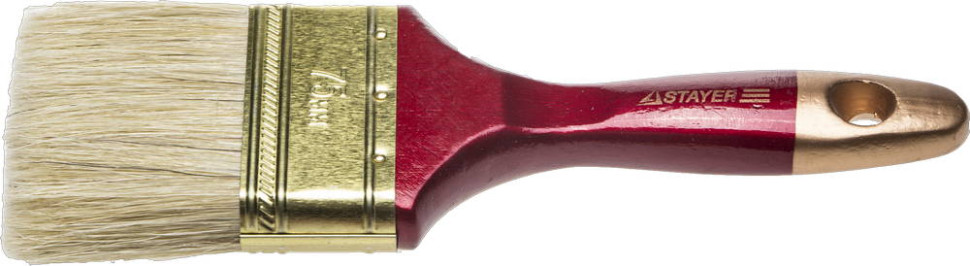 STAYER Universal, 75 мм, 3″, светлая, натуральная щетина, деревянная ручка, все виды ЛКМ, плоская кисть, Professional (0104-075)