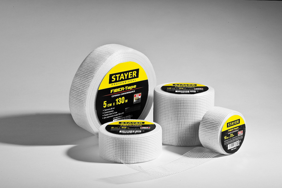 STAYER FIBER-Tape, 5 см х 20 м, 3 х 3 мм, самоклеящаяся серпянка, Professional (1246-05-20)
