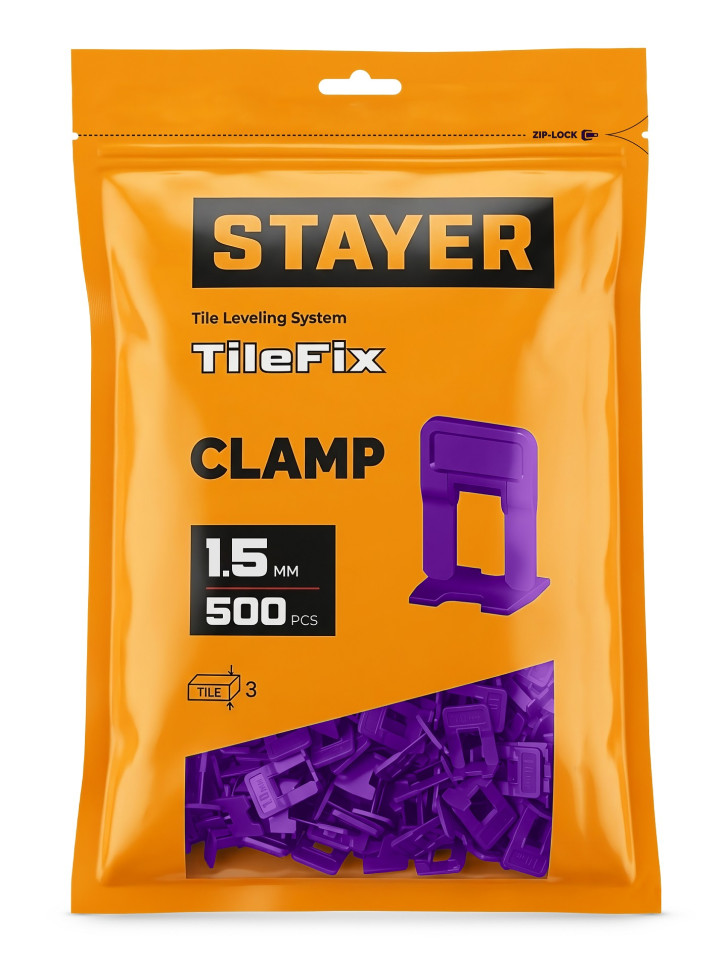 STAYER СВП TileFix, 1,5 мм, зажим, 500 шт, система выравнивания плитки ″ворота″ (33846-500)