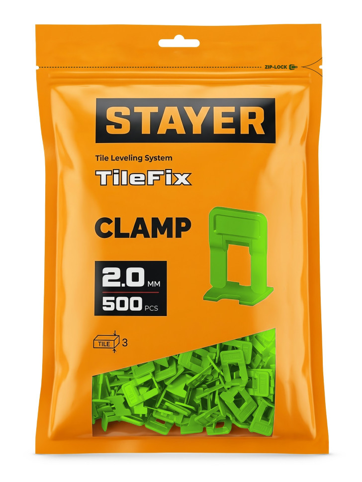 STAYER СВП TileFix, 2,0 мм, зажим, 500 шт, система выравнивания плитки ″ворота″ (33847-500)