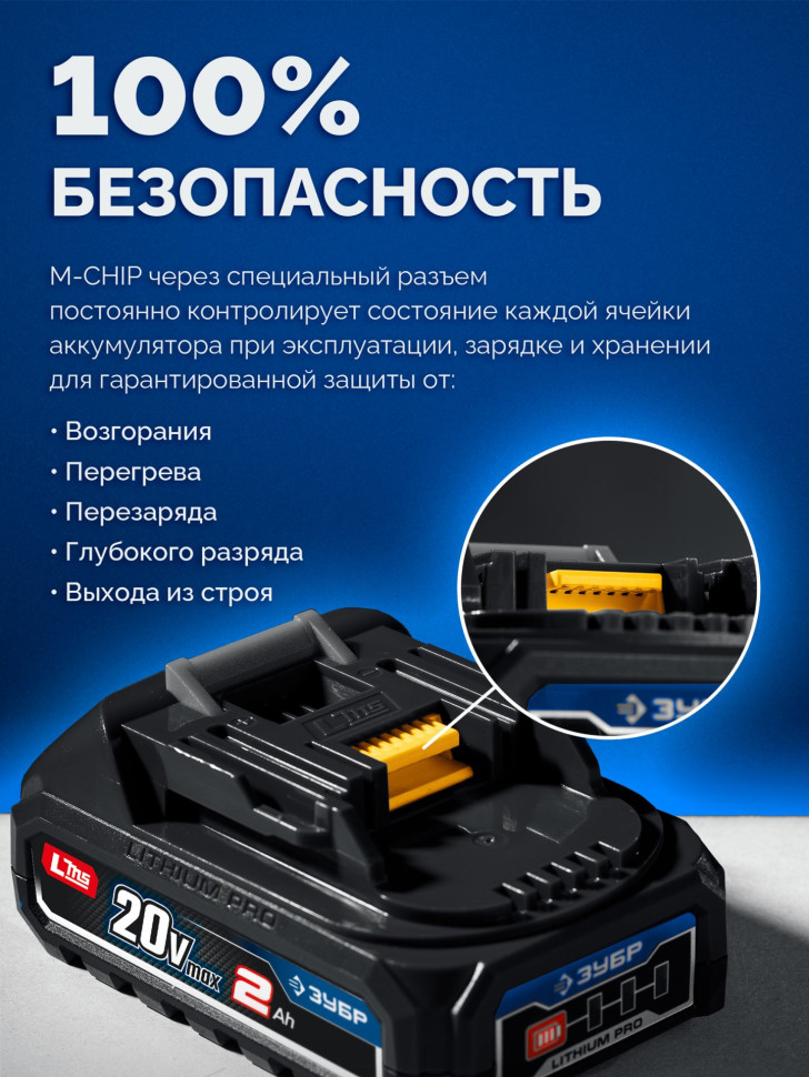 ЗУБР 20 В, d82 мм, 1 АКБ LMS (2 А·ч), редукторная мини-УШМ, сумка, Профессионал (AB-80-700-21)