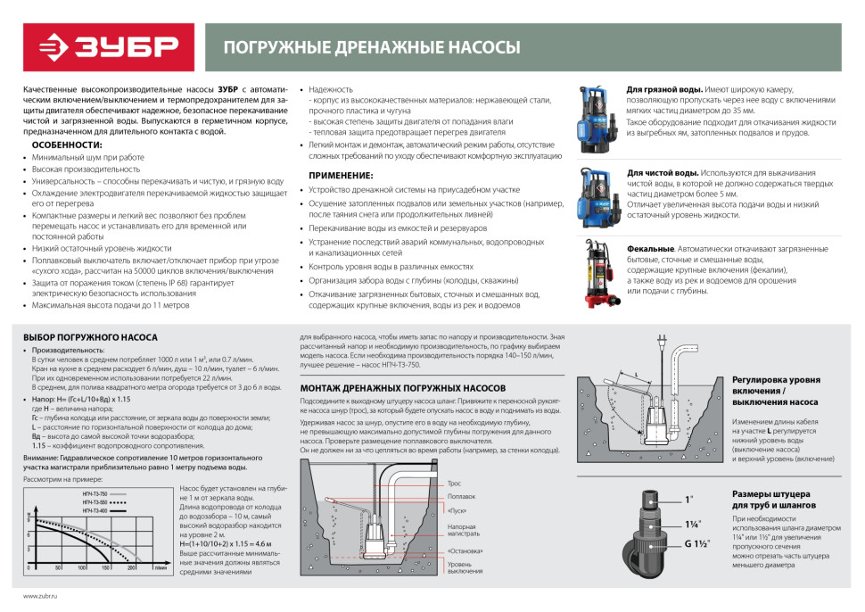 ЗУБР 1100 Вт, фекальный насос с режущим механизмом (НПФ-1100-Р)