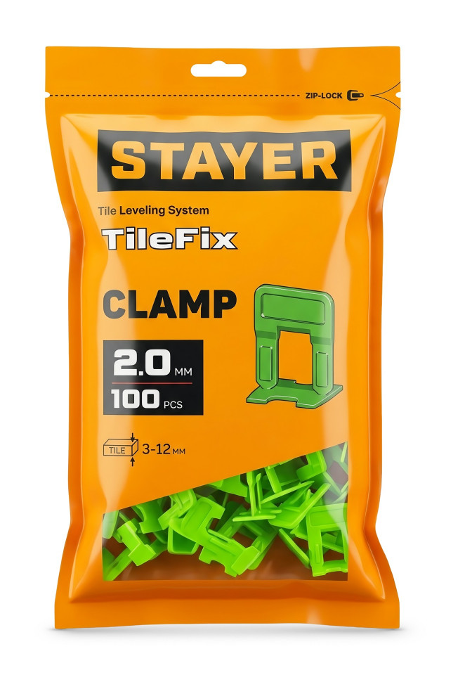 STAYER СВП TileFix, 2,0 мм, зажим, 100 шт, система выравнивания плитки ″ворота″ (33847-100)