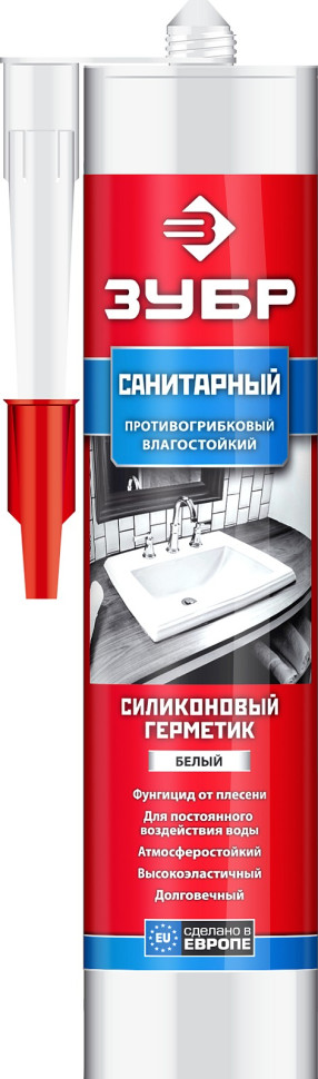 ЗУБР 280 мл, белый, санитарный силиконовый герметик (41235-0)