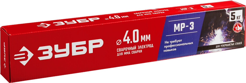 ЗУБР Д 4.0 х 450 мм, 5 кг в коробке МР-3 рутиловый, электрод сварочный (40015-4.0)