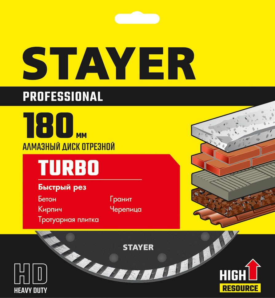 STAYER TURBO 180 мм (22.2 х 7 х 2.6 мм), сегментированный алмазный диск (3662-180)